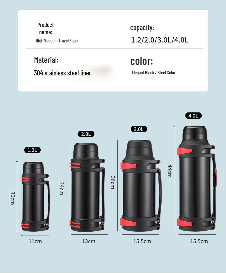 304 Stainless Steel Thermos Flask with Retractable Handle and Bowl - Large Capacity Travel Kettle for Camping
