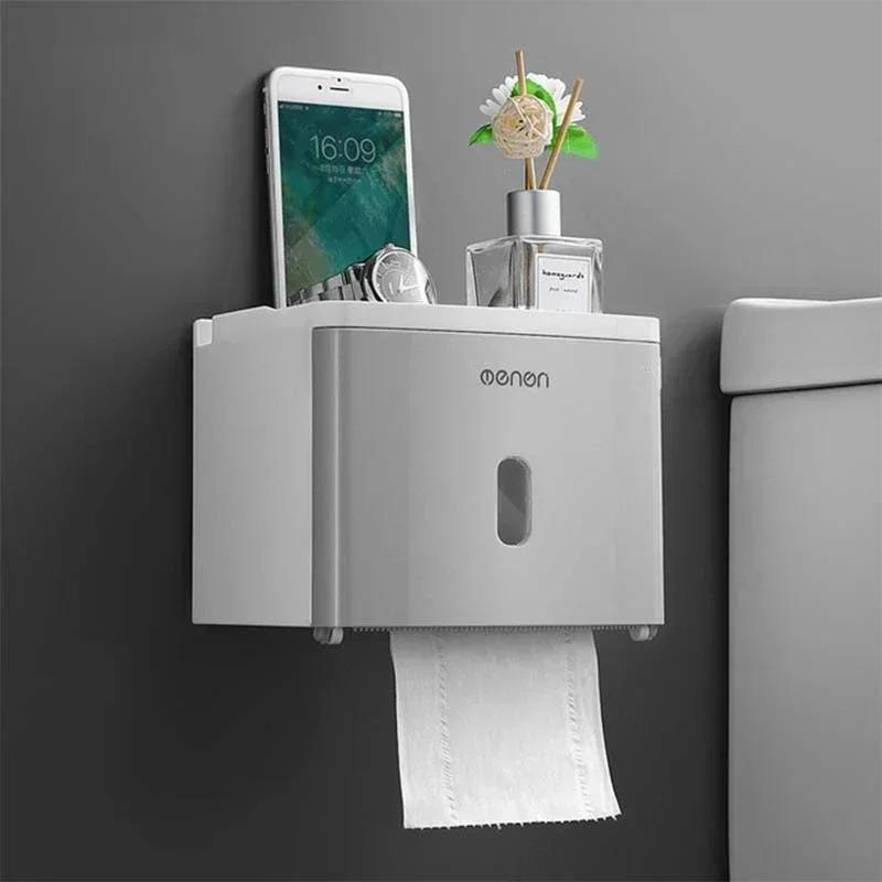 Waterproof Toilet Paper Holder Storage Box Wall Mounted Toilet Roll Dispenser Portable Toilet Paper Holder Bathroom Accessories