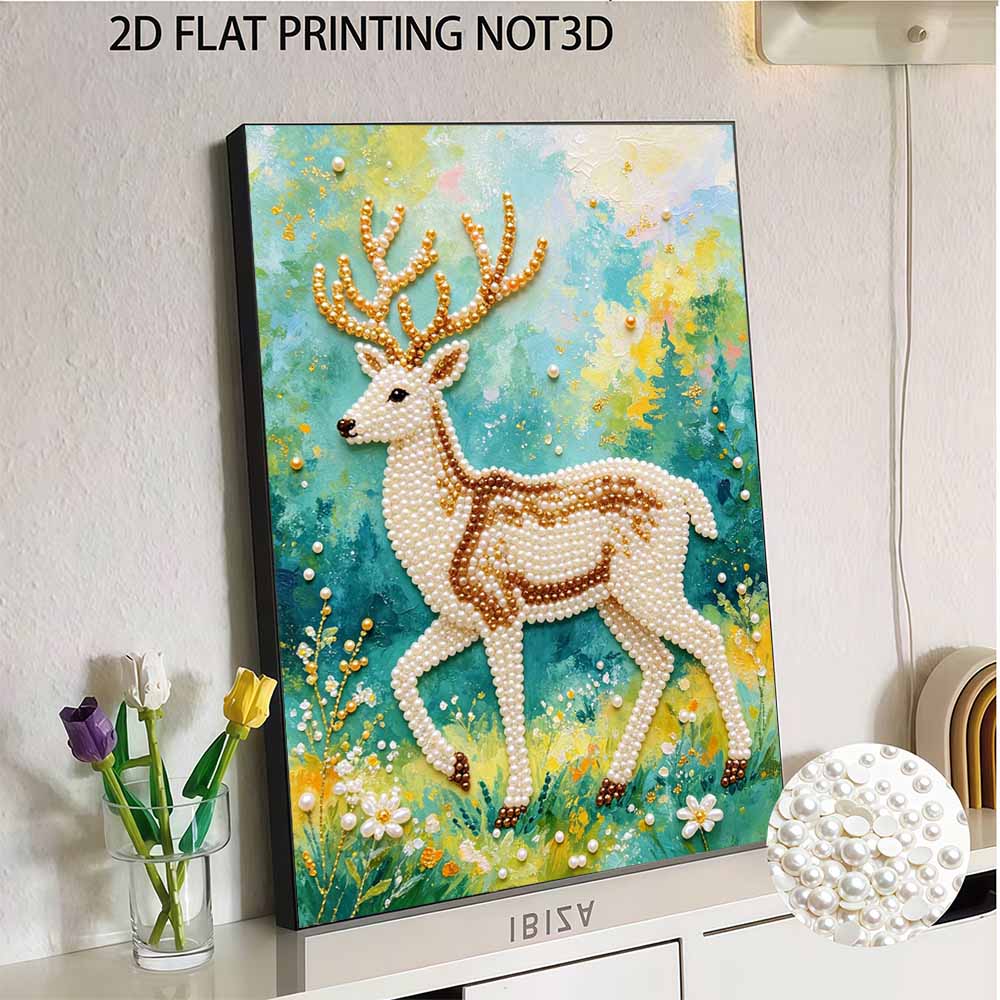 DIY Pearl Art Deer Painting Kit 5D Crystal Rhinestone Embroidery for Bedroom Living Room Wall Decoration Handmade Craft