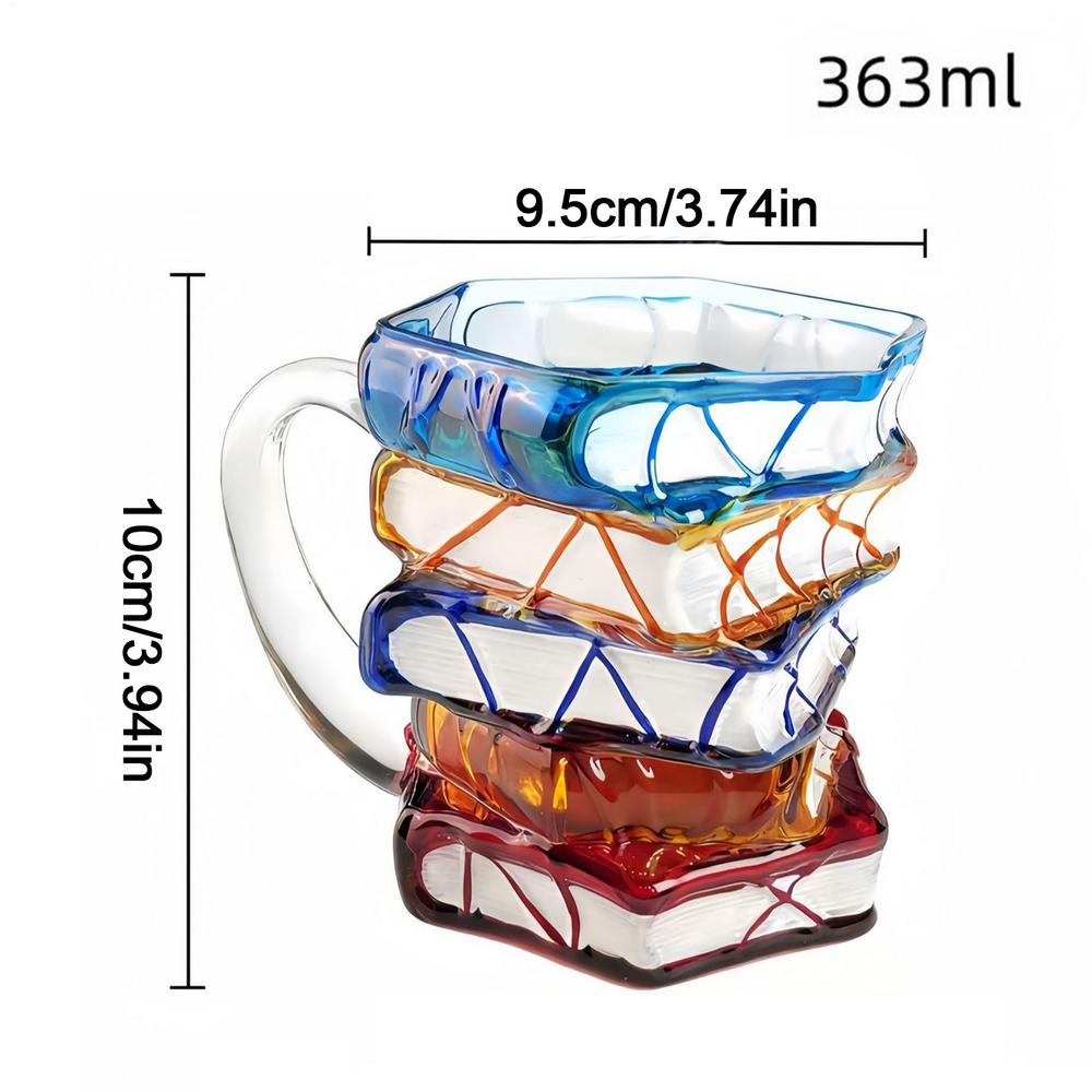 

Painted Glass Coffee Mug Book Lovers Design Colorful Cup for Hot Cold Beverages Tea Milk Readers Home Office Dorm Readers Gift OTHER