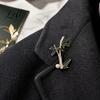 Green Leaf Bamboo Jewelry Alloy Rhinestone Brooch Enamel Lapel Collar Pin Men Chinese Style Decorative Accessory Women Accessories for Suit