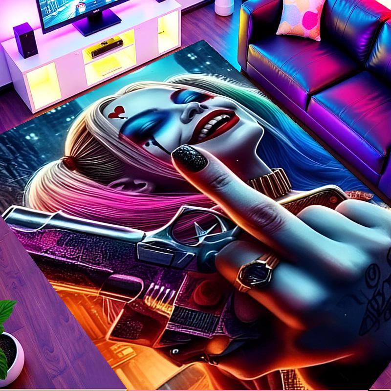Harley Quinn Joker Print Rug, Washable Floor Carpet, For Entryway Dorm Laundry Room Office Study, Home Decor Birthday Christmas Gift