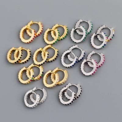 925 Sterling Silver Zircon Colorful Circle Stud Earring For Women Girls Party Punk Jewelry Pendientes Accessories Eh723