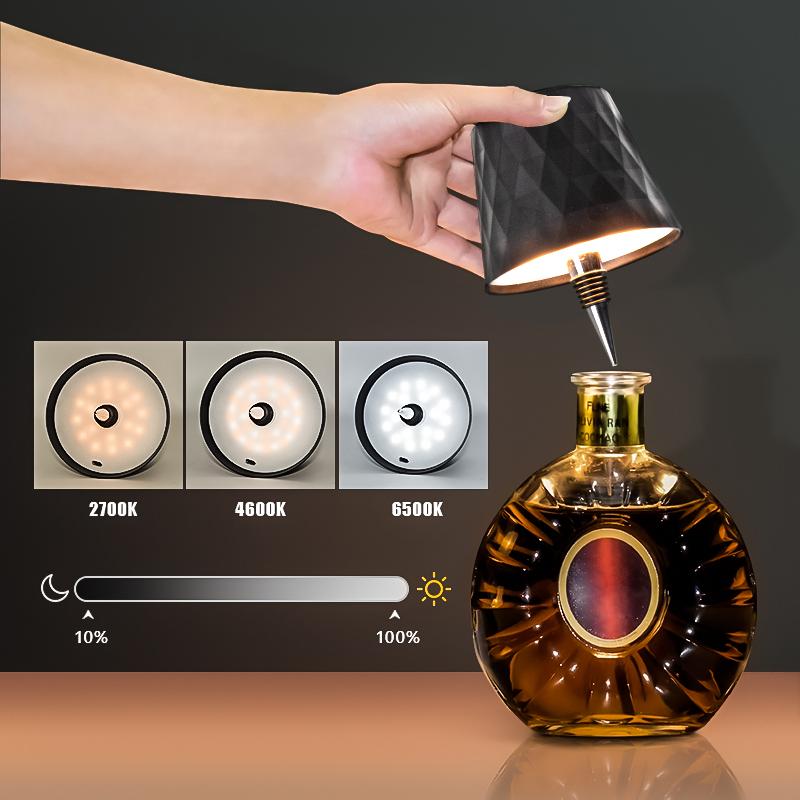 New Wireless Touch Control Bottle Table Lamp 3 Colors Stepless Dimming USB Rechargeable For Bar Wine Bottle Deco Desk Lighting