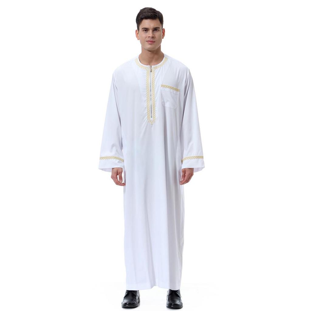 Men's Embroidered Zipper Robe - Middle Eastern Style, Spring/Summer