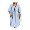 Women Summer Boho Cotton Linen Dress Casual Beach Vacation Sundress Long Sleeve V Neck Loose Dress