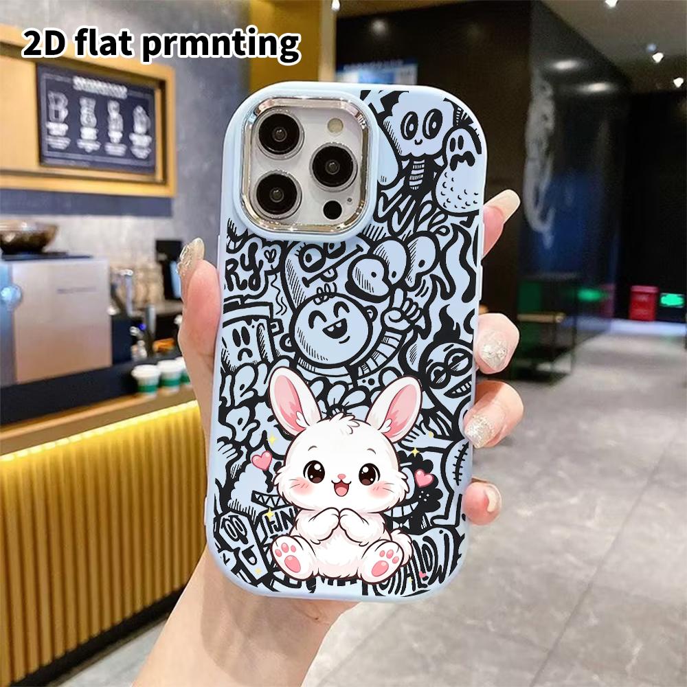 Phone Case: 2D Flat Design Suitable for iPhone 18 17 16 15 14 13 Pro Protective Case, Couple Style, Little White Rabbit, Christmas and Halloween Gifts