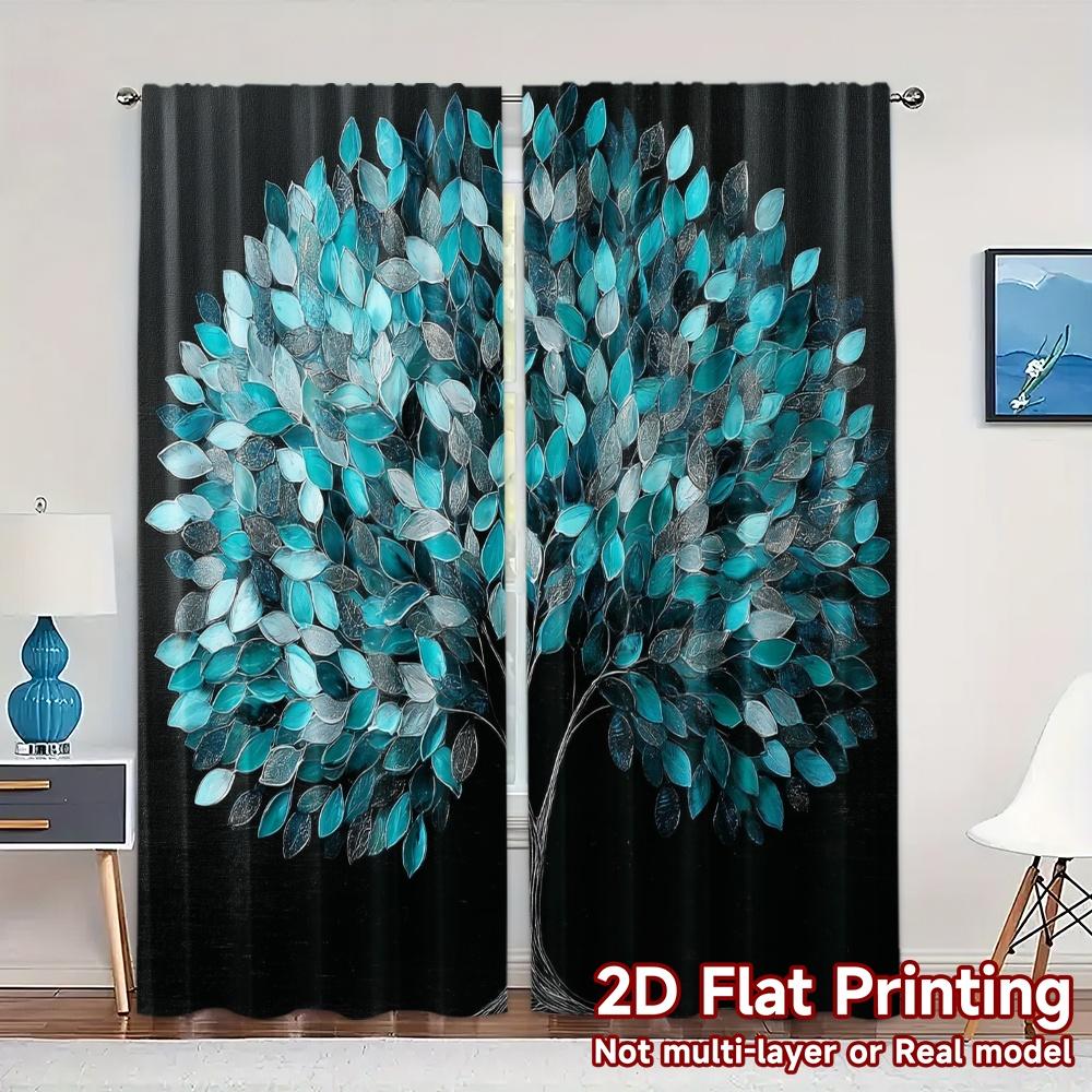 

2pcs 2D FLAT PRINTING Curtains (Without Rod) Emerald Canopy(2) Chic Chic Curtains Versatile Polyester Fabric Curtains Thermal 100*130 Grommet Top 1pcs
