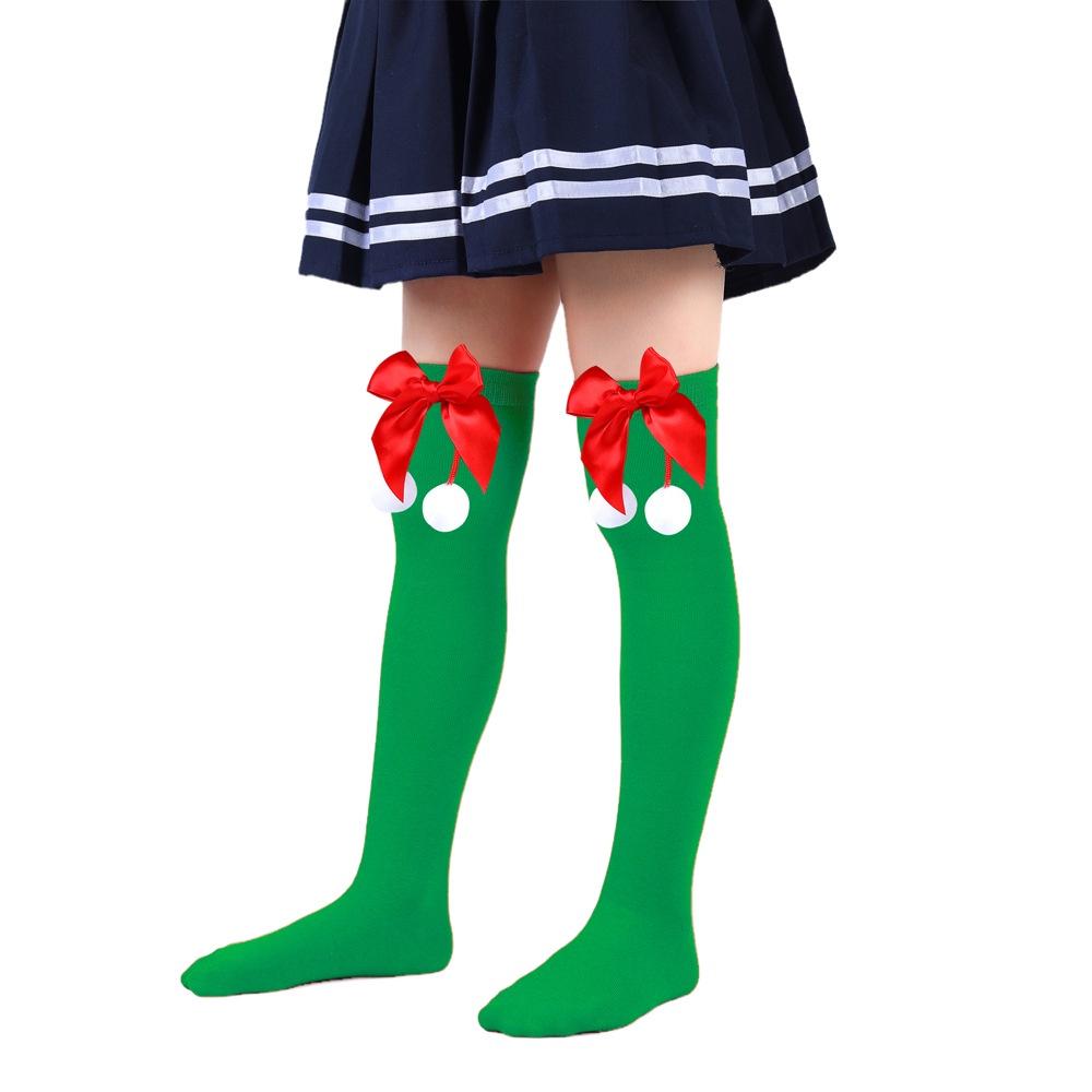 Cute Butterfly Bow Christmas Socks For Girls Long Tube Polyester Fabric