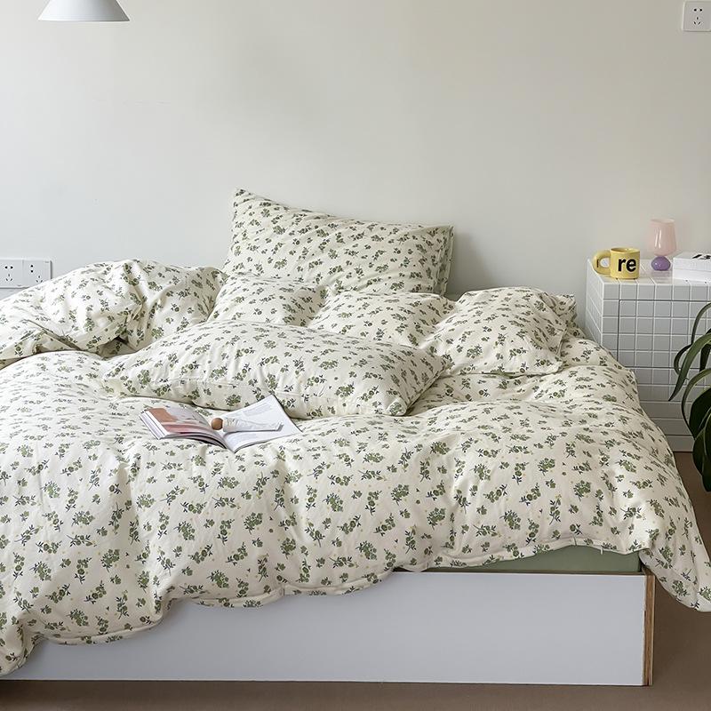 Ensemble de quatre pièces en pur coton à double fil de qualité maternelle et infantile de catégorie A, ensemble de quatre pièces en coton de style crème, drap de lit et housse de couette