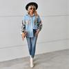 GMXIA Frühling Herbst Langarm Lose POLO Neck Leopard Print Patchwork Denim Hemd Langarm Top Strickjacke