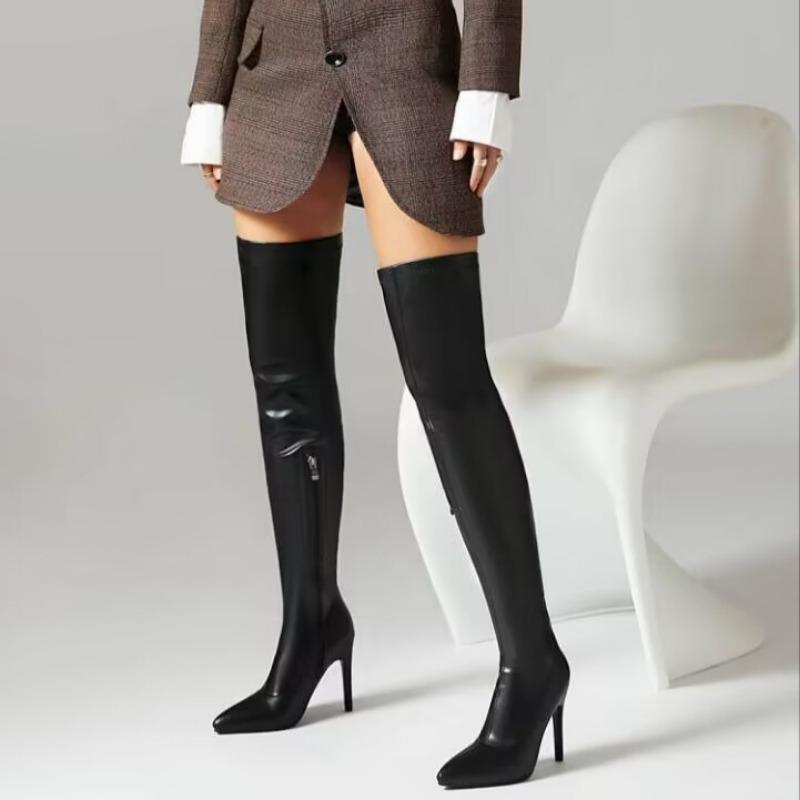 Women's Slim Heel Single Boots Autumn New Pointed Side Zipper Anti-slip Wear-resistant Temperament Over The Knee Boots