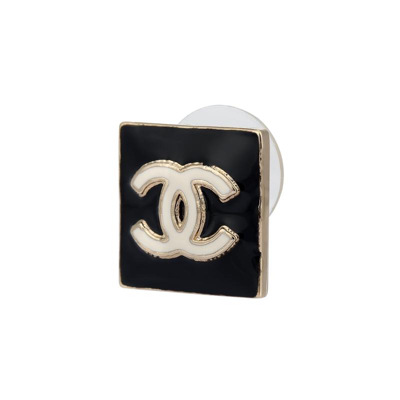 CHANEL Classic LOGO Double C Metal Stud Earrings Women's Black