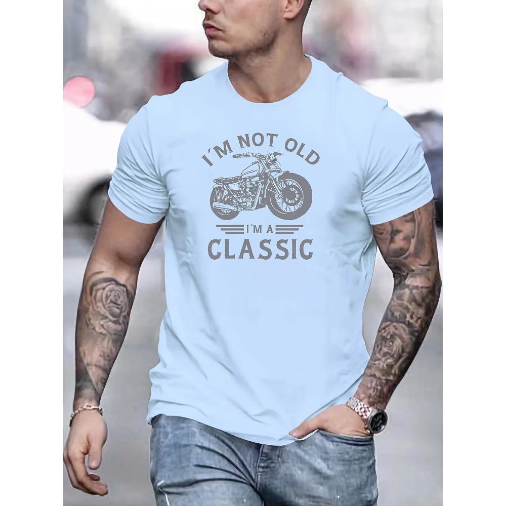 Summer men's 100% pure cotton casual loose oversized classic motorcycle creative printed round neck short sleeved T-shirt top