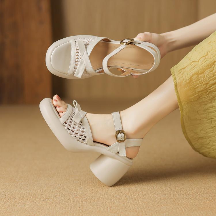 Fashion Female Sandals 2025 Summer High Heels Open Toe Women's Shoes Buckle Strap Girls Peep Toe Roman Style Shoes Sandalias De Mujer