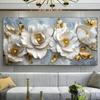 Elegant Style Canvas Poster Prints Art, Frameless Modern Floral Wall Arts Decor, White Flowers with Golden Accents for Livin