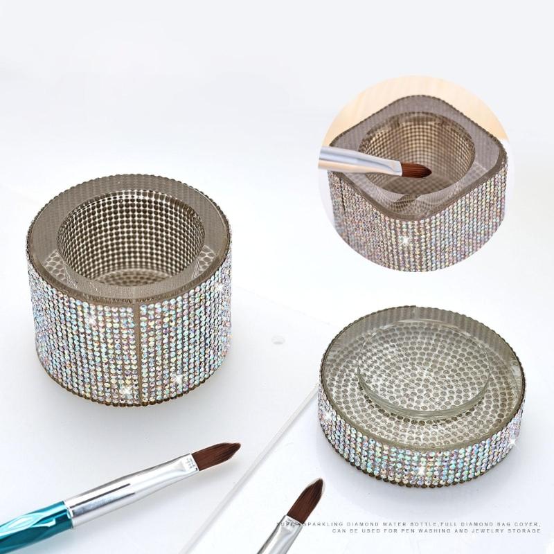 Multifunktionale Nailart-Tasse mit Strassdekoration zur Pinselreinigung und Schmuckpräsentation, zartes Aussehen