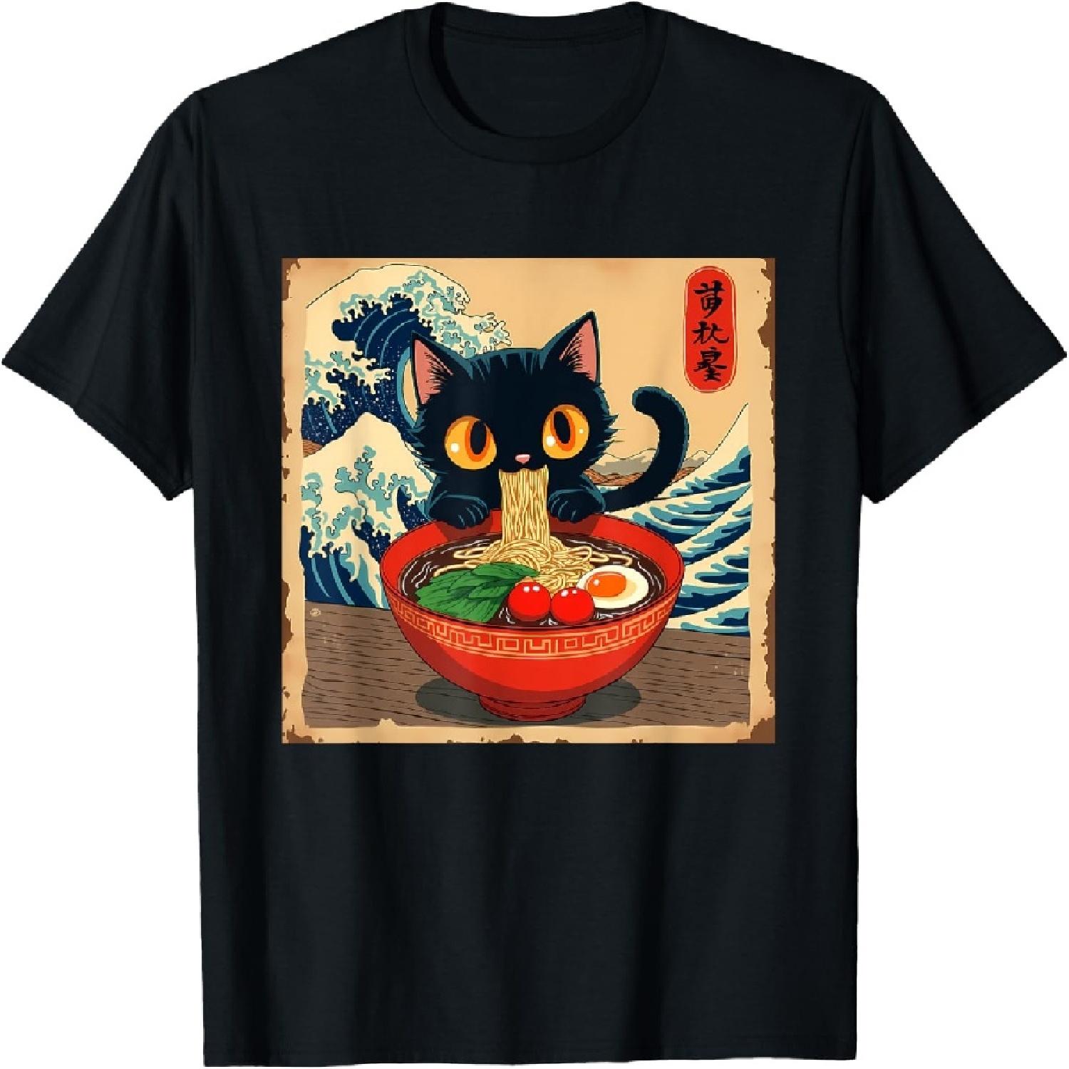 Cat Anime Kawaii Cat Ramen Japanese Funny Graphic Tees T-Shirt XXXXXL разноцветный