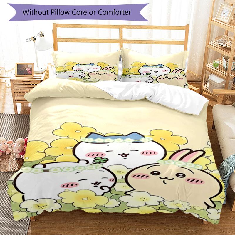 3pcs Usagi Bedding Set Duvet Cover Closure Includes 1 Duvet Cover & 2 Pillowcases, Soft and Comfortable for All Seasons.