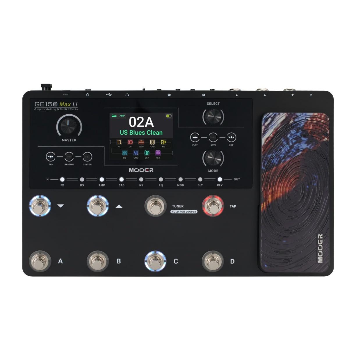 MOOER GE150 MAX Li Процессор Мультиэффектов с 200 Пресетами / 3,5-дюймовым Цветным ЖК-дисплеем / 55 Моделями Усилителей / Симулятором Кабинетов / Аудиоинтерфейсом USB