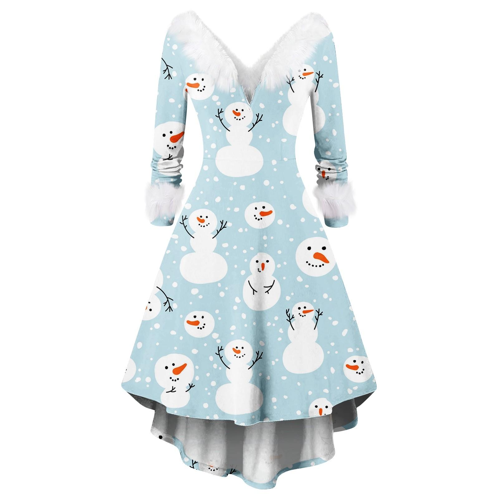 

Женское модное повседневное платье с v-образным вырезом и рождественским принтом для вечеринки с длинными рукавами XXXL