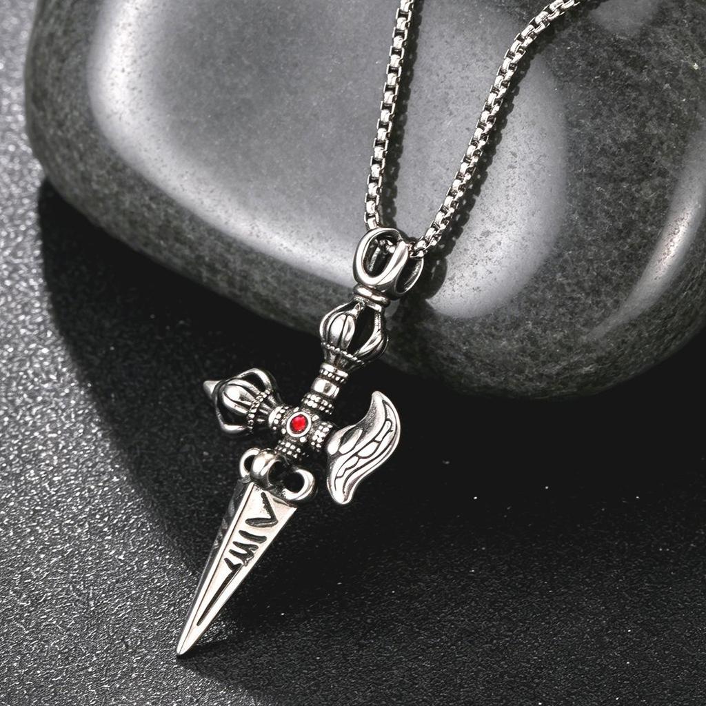 **Men's Stainless Steel Demon-Subduing Vajra Pendant Necklace - Hip Hop Style**