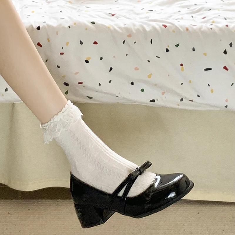 Fashion Thick Heel Women Mary Jane Shoes Fashion Butterfly-knot Slip On Shoes 2025 Spring Ladies Casaul College Style Pumps