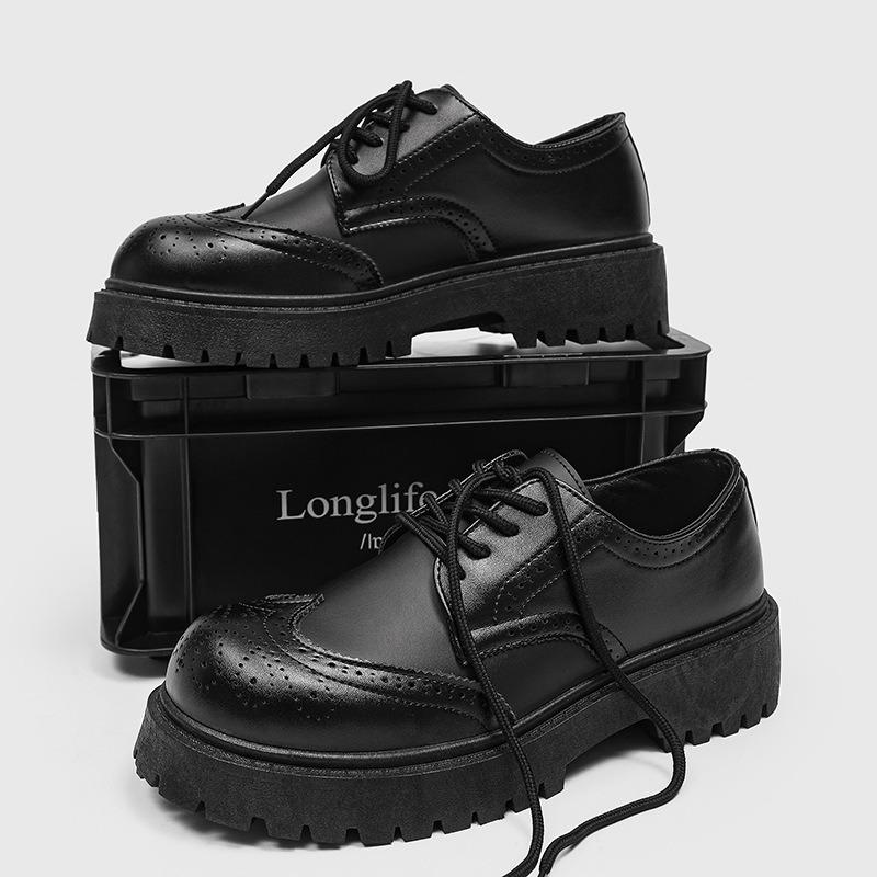 Fashion New Men's Low-top Thick-soled Men Shoes Casual Lace Up Wedding Men Shoes Platform Gentleman Derby Big Head Leather Shoes for Man