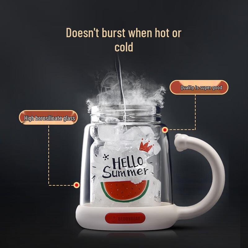 Стеклянная чашка-заварник Beijuxiong с вишневым Маруко, двойные стенки, 320 мл