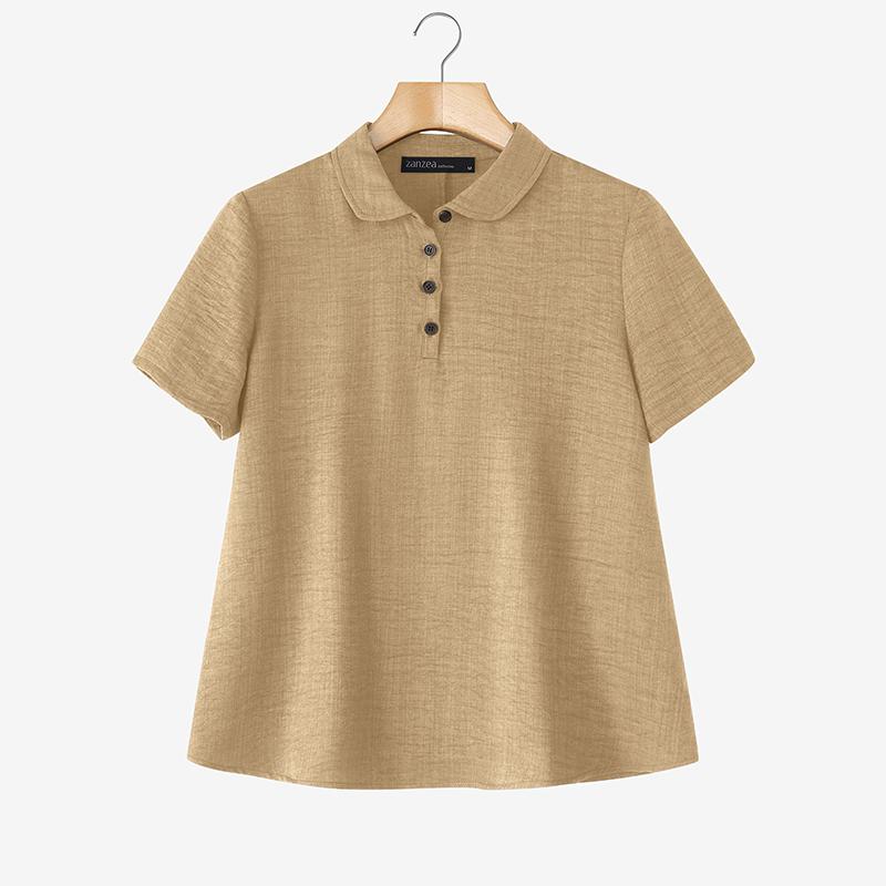

ZANZEA Женская повседневная летняя блузка с отложным воротником и коротким рукавом 5XL хаки