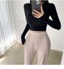 Korean Dongdaemun Trendy Tight Long Sleeve T-shirt: Sexy & Versatile with Big Bust and Waist Display