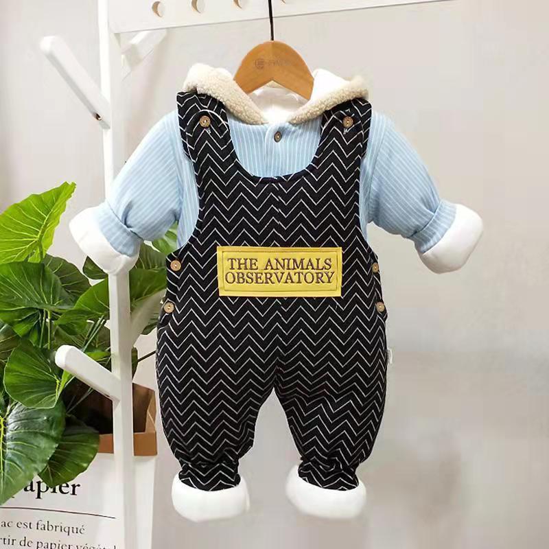 Winter Baby Set: Thick Cotton Overalls & Fashionable Newborn Cartoon Two-piece