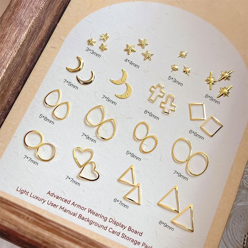 100pcs Alloy Star/Moon 3d Nail Art Charms Gold Flatback Love/Cross/Geometric Nails Decorations Manicure Supplies