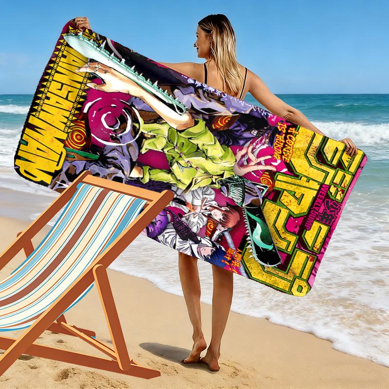 Chainsaw Man Print Beach Towel, Large Soft Quick Dry Towel for Beach Camping Swimming