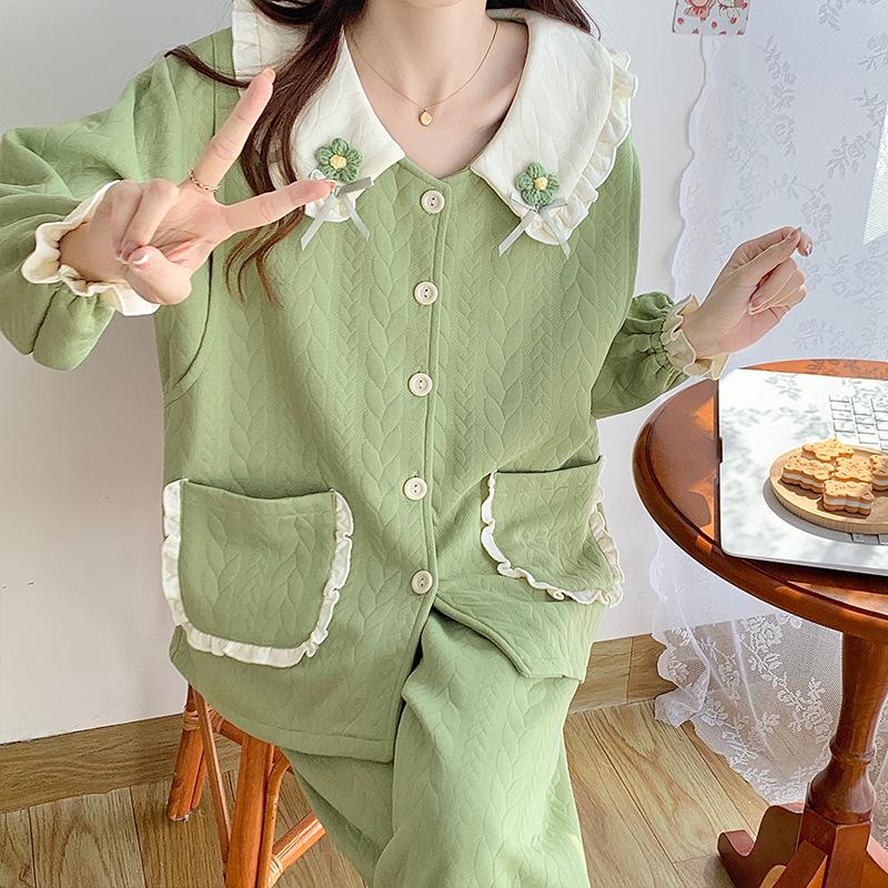 Air Cotton Layered Maternity Pajamas for Autumn/Winter - Breastfeeding & Postpartum Homewear