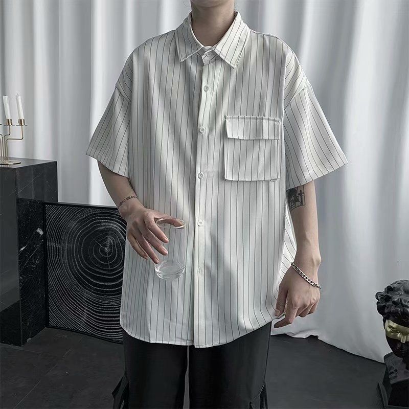 Short-sleeved Shirt Men's Summer Loose High-end Sense of Large Size Men's Ice Silk Jacket Casual Japanese Thin Shirt Trend