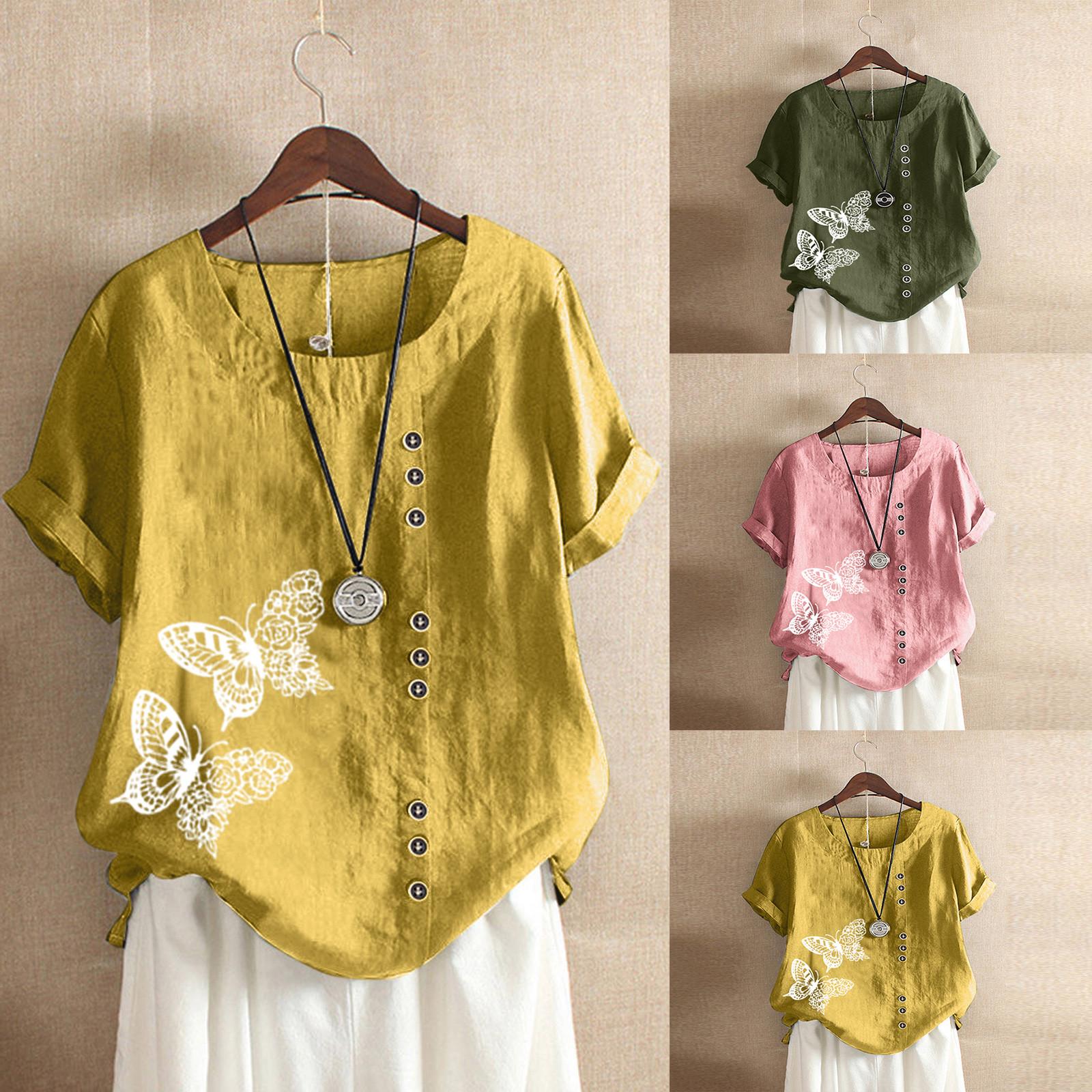 

Женская повседневная свободная футболка из хлопка и льна с коротким рукавом