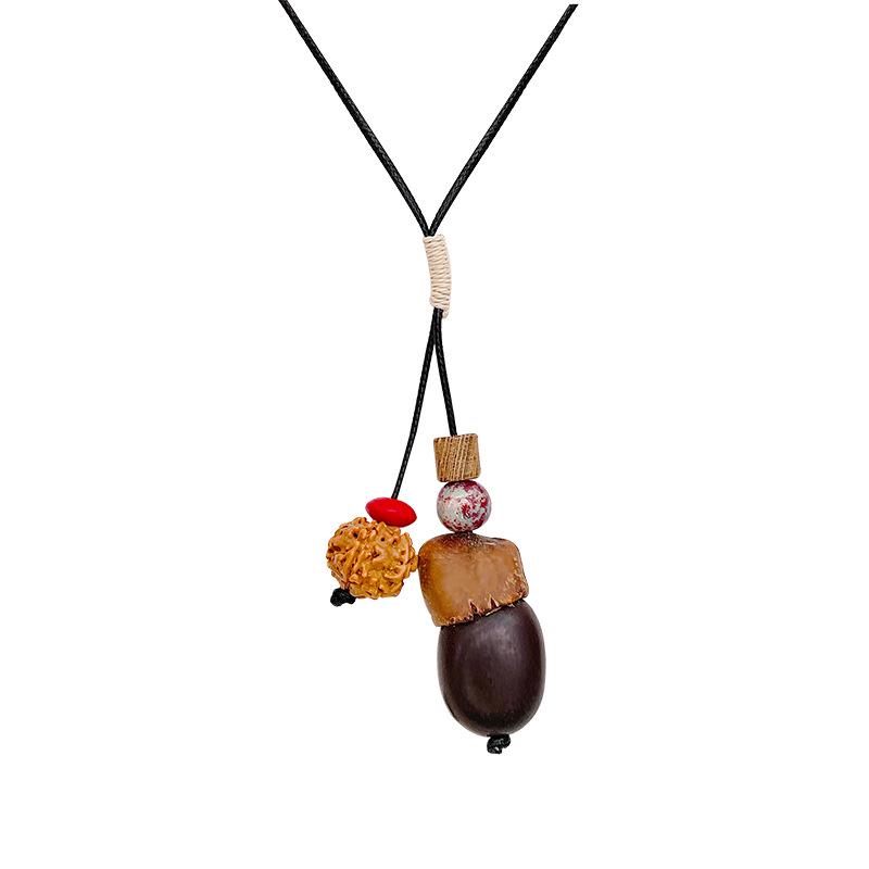 Retro Pine Cone Woven Necklace - Women's Ethnic Style Fashion Accessory for Autumn & Winter