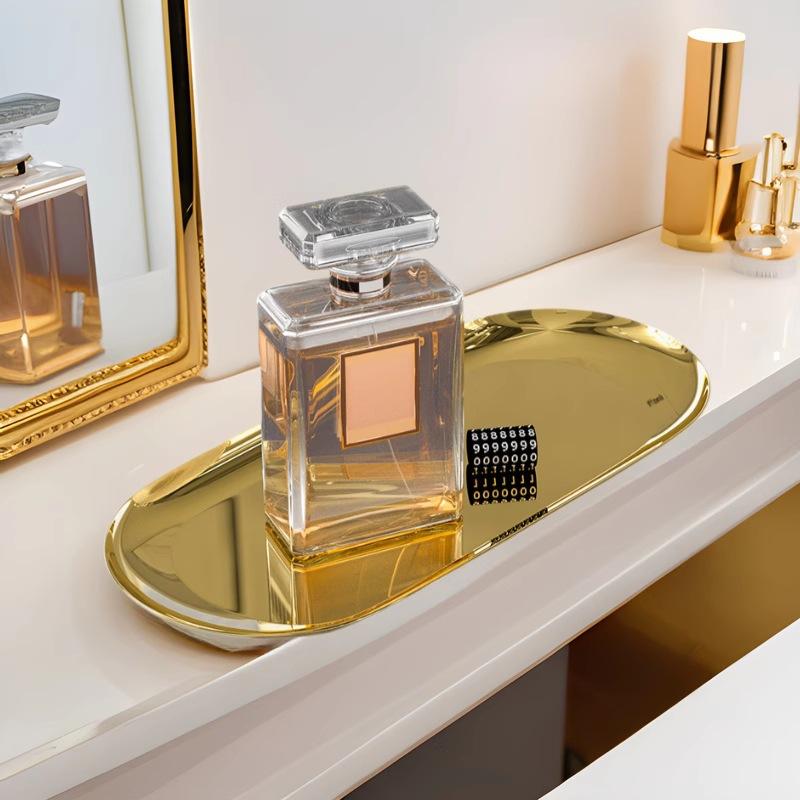 Nordic Gold Oval Plate Jewelry Box Key Tray Stainless Steel Metal Multi-functional Creative Fruit Dried Fruit Storage Tray