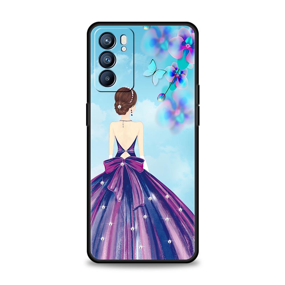 Fashion Pretty Girl Evening Dress Case For Oppo Reno14 Reno13 Reno12 11 F 10 Find X5 X9 Pro A54 5G A53 A9 A78 4G A80 A98 Cover