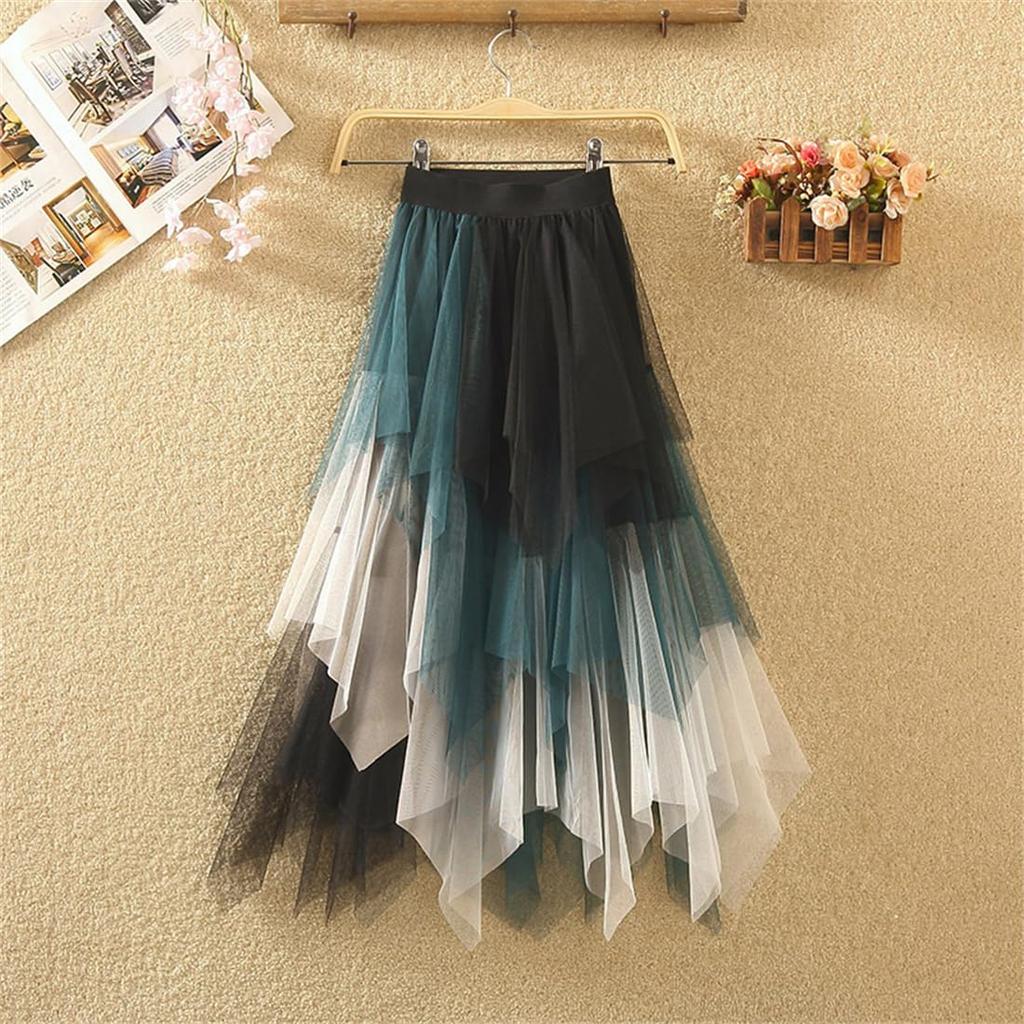 OWIEOW Irregular Short Skirt with Tulle and Tulle Versatile Skirt for Spring and Midi Solid Perfect for Commuting To Work or School Skirt/Long Lace,