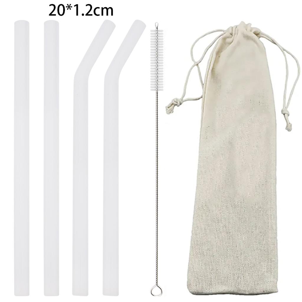 6pcs Reusable High Borosilicate Glass Straw Set Wide 12mm Pearl Milkshake Bubble Tea Straw with Brush Storage Bag Bar Accessorie