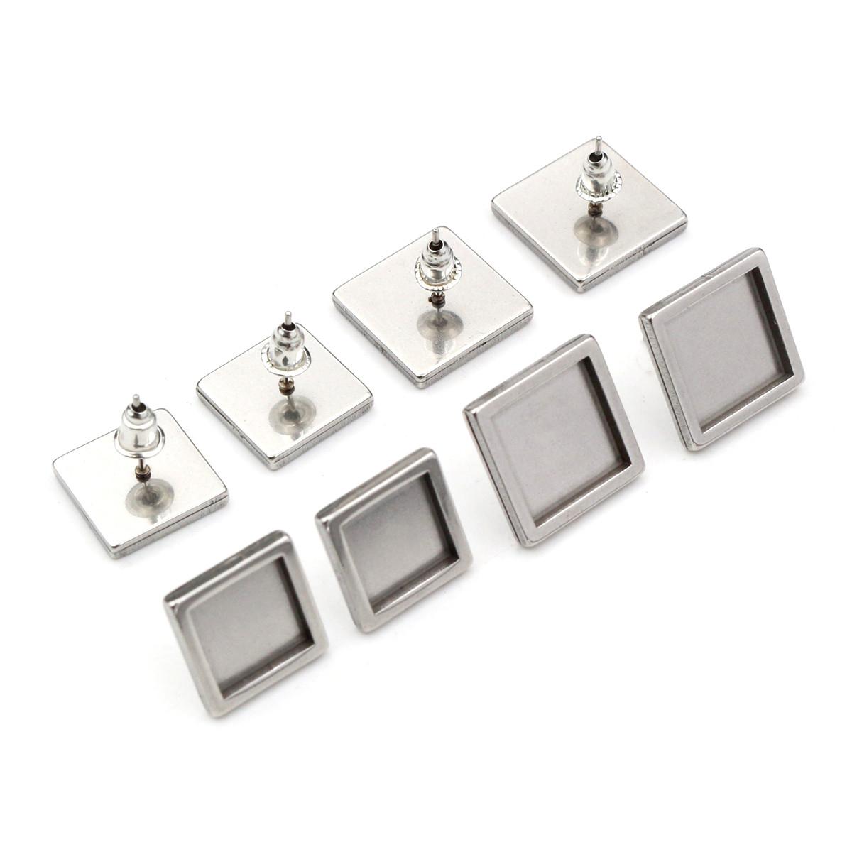 

10pcs 10/12mm Inner Size Stainless Steel Square Earring Studs Blank Base Thick Earrings Cabochon Trays DIY Jewelry Findings 10mm