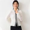 Elegant Silk Blend Contrast Lace Zipper Knitted Cardigan