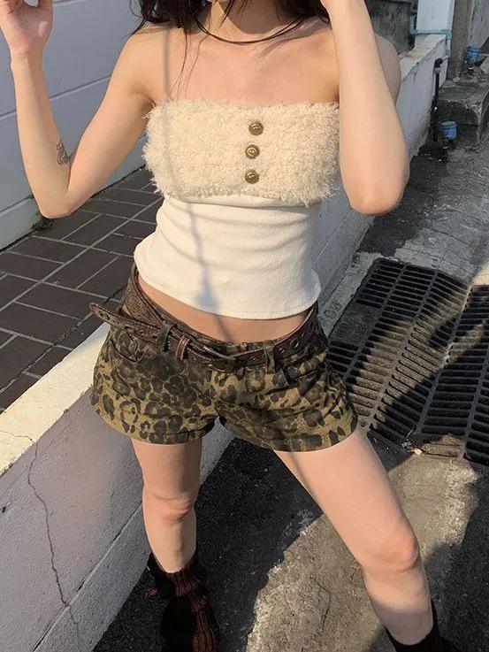 

Women s Spicy Girl Leopard Print Retro Shorts - High Street Slimming Wide Leg Hip-Wrap XL леопард друку кольору