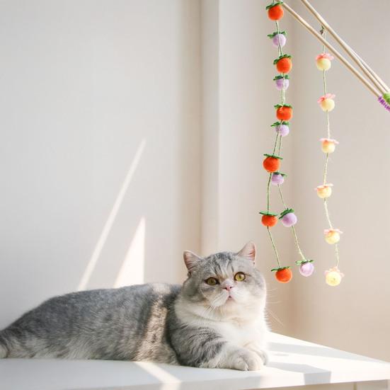 Interactive Cat Wand Toy Cat Teaser Stick String Toy with Furry Plush Balls for Indoor Cats To Play And Exercise