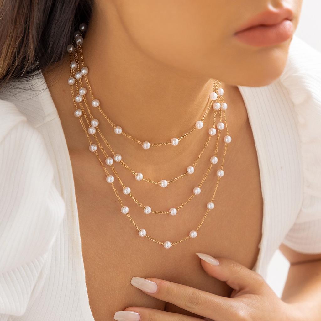 Temperament Simple Pearl Chain Fringed Necklace Female, Cold Wind Multi-Layer Neck Chain Necklace