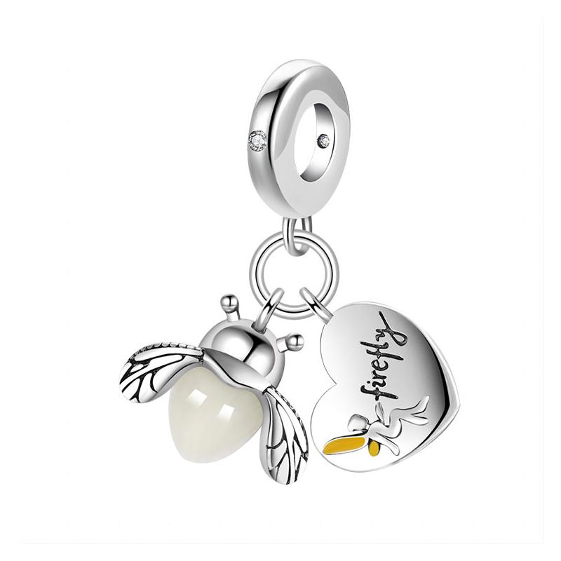 Hot Sale DIY Making Sparkling Bee & Glow Firefly Dangle Charm Bead Fit Original Europeans Copper 925 Bracelet Women Zircon Gift