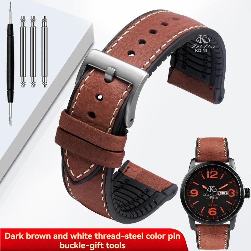Italy Genuine Leather Skin Watchband For Any Brand Watch Soft Waterproof Rubber Bottom Strap Men Bracelet 19mm 20mm 21 22mm 23mm