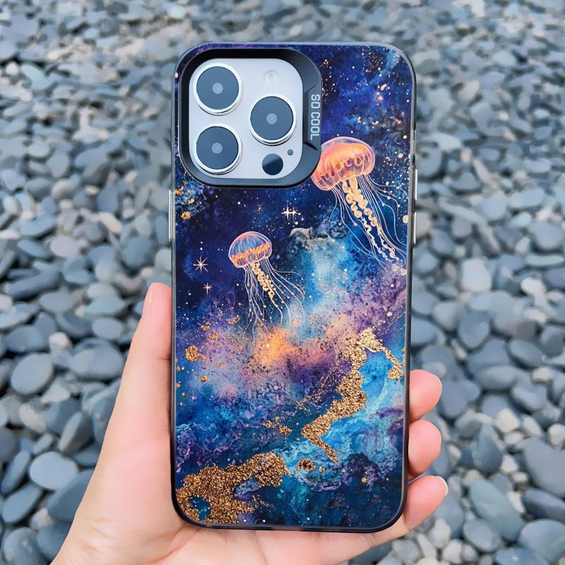 Marine Creature Jellyfish Phone Case For iPhone 16 15 Pro Max Plus 14 13 Mini 12 11 Pro Max Shockproof Laser Back Cover Fundas